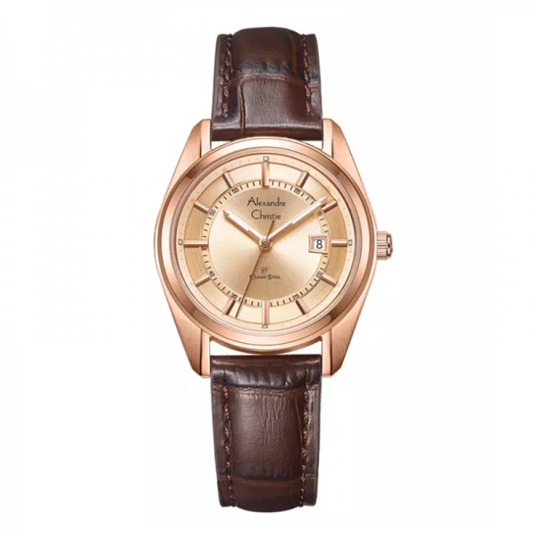Alexandre Christie AC 8695 Rosegold Full Leather Lady LDLRGLN